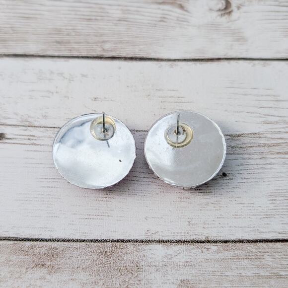 Vintage Stud Earrings Red Circle - Picture 6 of 6